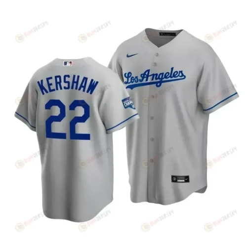 Men's Los Angeles Dodgers Clayton Kershaw 22 2020 World Series Champions Gray Road Jersey