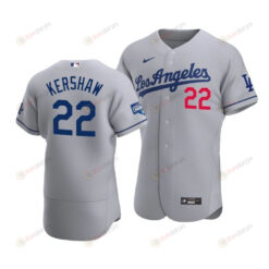 Men's Los Angeles Dodgers Clayton Kershaw 22 2020 World Series Champions Road Jersey Gray