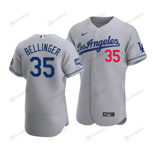 Men's Los Angeles Dodgers Cody Bellinger 35 2020 World Series Champions Road Jersey Gray