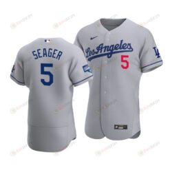 Men's Los Angeles Dodgers Corey Seager 5 2020 World Series Champions Road Jersey Gray