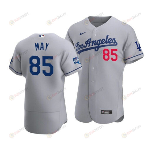 Men's Los Angeles Dodgers Dustin May 85 2020 World Series Champions Road Jersey Gray