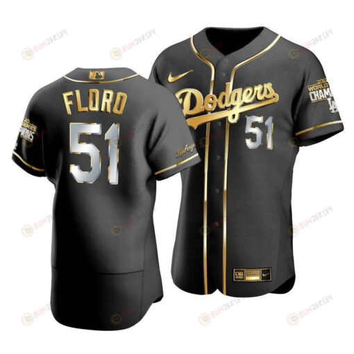 Men's Los Angeles Dodgers Dylan Floro 51 2020 World Series Champions Golden Jersey Black