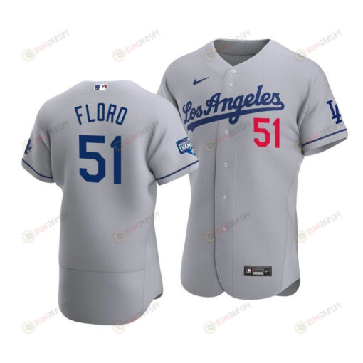 Men's Los Angeles Dodgers Dylan Floro 51 2020 World Series Champions Road Jersey Gray