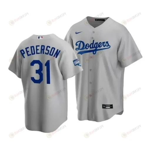 Men's Los Angeles Dodgers Joc Pederson 31 2020 World Series Champions Gray Alternate Jersey