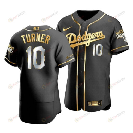 Men's Los Angeles Dodgers Justin Turner 10 2020 World Series Champions Golden Jersey Black