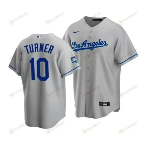 Men's Los Angeles Dodgers Justin Turner 10 2020 World Series Champions Gray Road Jersey