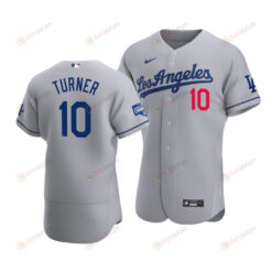 Men's Los Angeles Dodgers Justin Turner 10 2020 World Series Champions Road Jersey Gray