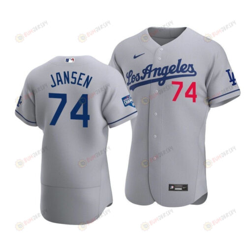 Men's Los Angeles Dodgers Kenley Jansen 74 2020 World Series Champions Road Jersey Gray