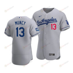 Men's Los Angeles Dodgers Max Muncy 13 2020 World Series Champions Road Jersey Gray