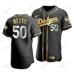 Men's Los Angeles Dodgers Mookie Betts 50 2020 World Series Champions Golden Jersey Black