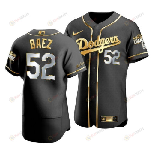 Men's Los Angeles Dodgers Pedro Baez 52 2020 World Series Champions Golden Jersey Black