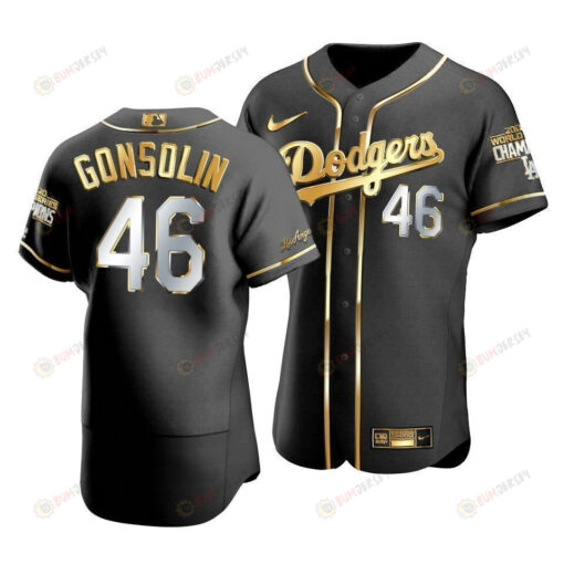 Men's Los Angeles Dodgers Tony Gonsolin 46 2020 World Series Champions Golden Jersey Black