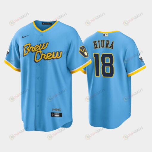 Men's Milwaukee Brewers 18 Keston Hiura 2022-23 City Connect Powder Blue Jersey