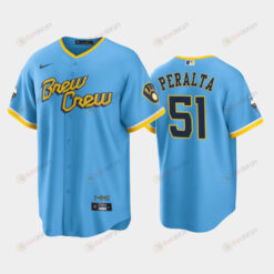 Men's Milwaukee Brewers 51 Freddy Peralta 2022-23 City Connect Powder Blue Jersey