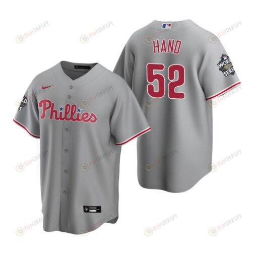 Men's Philadelphia Phillies Brad Hand 52 Gray 2022-23 World Series Jersey