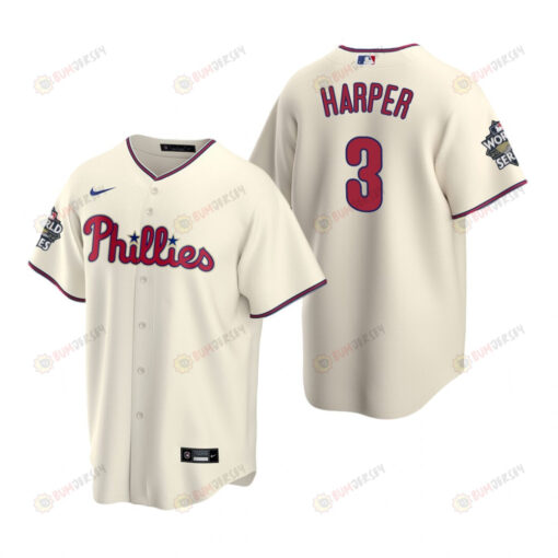 Men's Philadelphia Phillies Bryce Harper 3 Cream 2022-23 World Series Jersey