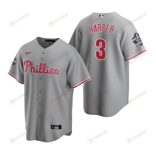 Men's Philadelphia Phillies Bryce Harper 3 Gray 2022-23 World Series Jersey