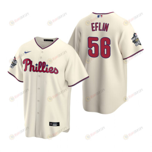 Men's Philadelphia Phillies Zach Eflin 56 Cream 2022-23 World Series Jersey