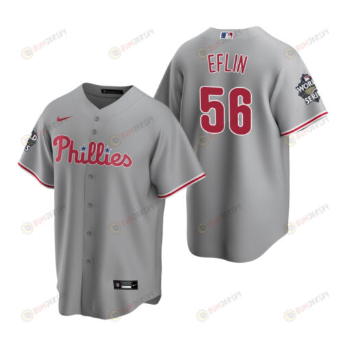 Men's Philadelphia Phillies Zach Eflin 56 Gray 2022-23 World Series Jersey