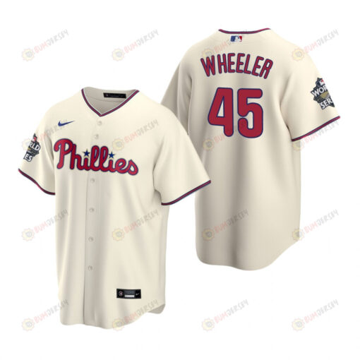 Men's Philadelphia Phillies Zack Wheeler 45 Cream 2022-23 World Series Jersey