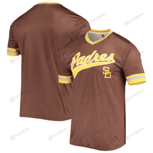 Men's Stitches Brown/Yellow San Diego Padres Cooperstown Collection V-Neck Team Color Jersey Jersey