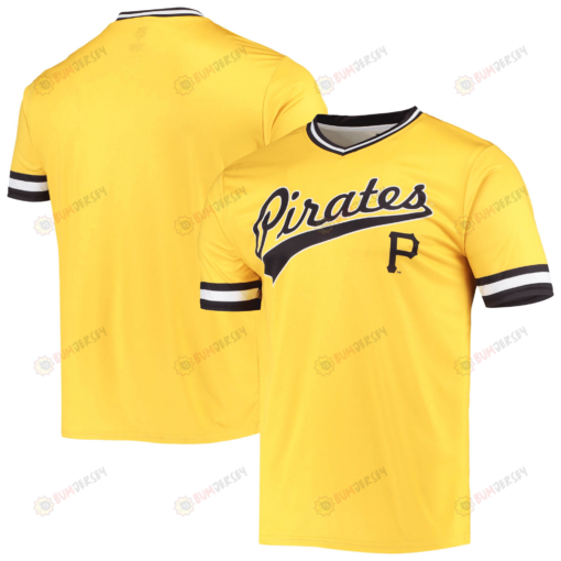 Men's Stitches Gold/Black Pittsburgh Pirates Cooperstown Collection V-Neck Team Color Jersey Jersey