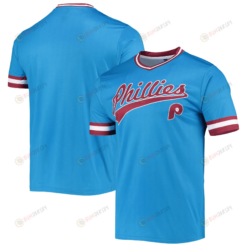 Men's Stitches Light Blue/Burgundy Philadelphia Phillies Cooperstown Collection V-Neck Team Color Jersey Jersey