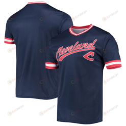 Men's Stitches Navy/Red Cleveland Indians Cooperstown Collection V-Neck Team Color Jersey Jersey