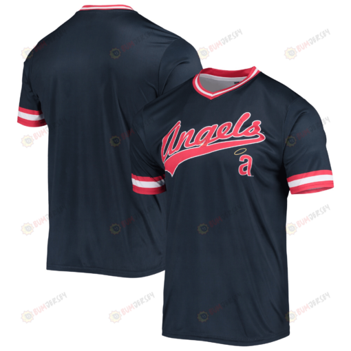 Men's Stitches Navy/Red Los Angeles Angels Cooperstown Collection V-Neck Team Color Jersey Jersey