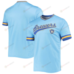 Men's Stitches Powder Blue/Royal Milwaukee Brewers Cooperstown Collection V-Neck Team Color Jersey Jersey