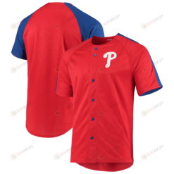 Men's Stitches Red Philadelphia Phillies Logo Button-Up Jersey Jersey