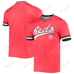 Men's Stitches Red/Black Cincinnati Reds Cooperstown Collection V-Neck Team Color Jersey Jersey