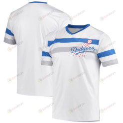 Men's Stitches White Los Angeles Dodgers Cooperstown Collection V-Neck Jersey Jersey