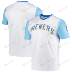 Men's Stitches White Milwaukee Brewers Cooperstown Collection Wordmark V-Neck Jersey Jersey