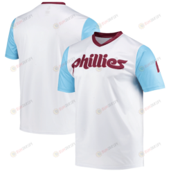 Men's Stitches White Philadelphia Phillies Cooperstown Collection Wordmark V-Neck Jersey Jersey