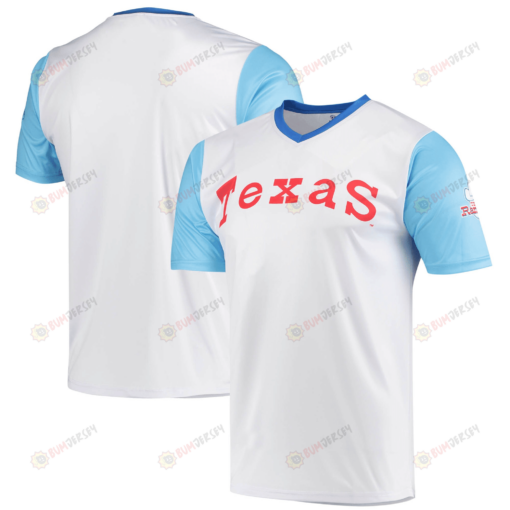 Men's Stitches White Texas Rangers Cooperstown Collection Wordmark V-Neck Jersey Jersey