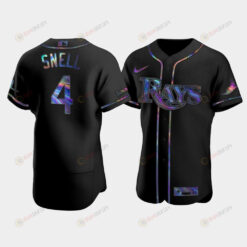 Men's Tampa Bay Rays Blake Snell 4 Black Holographic Golden Edition Jersey Jersey