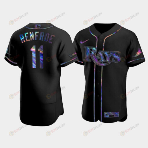 Men's Tampa Bay Rays Hunter Renfroe 11 Black Holographic Golden Edition Jersey Jersey