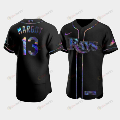 Men's Tampa Bay Rays Manuel Margot 13 Black Holographic Golden Edition Jersey Jersey