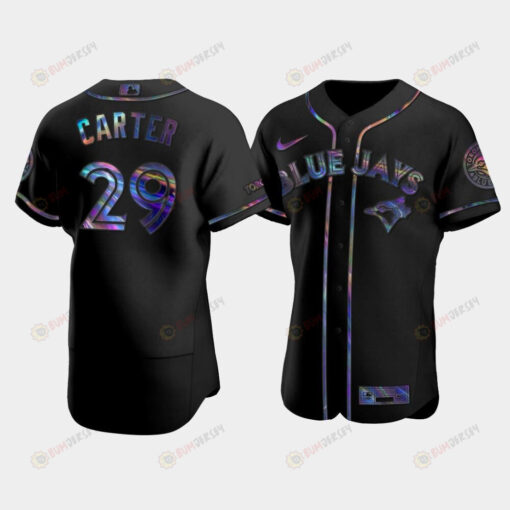 Men's Toronto Blue Jays Joe Carter 29 Black Golden Edition Holographic Jersey Jersey