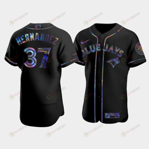 Men's Toronto Blue Jays Teoscar Hernandez 37 Black Golden Edition Holographic Jersey Jersey