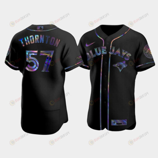 Men's Toronto Blue Jays Trent Thornton 57 Black Golden Edition Holographic Jersey Jersey