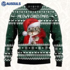 Meowy Cat Santa Christmas Ugly Sweaters For Men Women Unisex