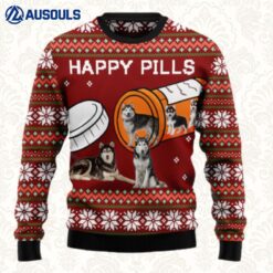 Merry Christmas Siberian Husky Happy Pills Ugly Sweaters For Men Women Unisex