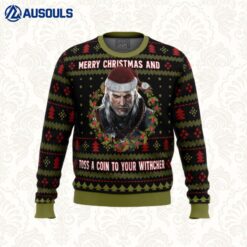Merry Christmas and Toss a Coin The Witcher Ugly Sweaters For Men Women Unisex