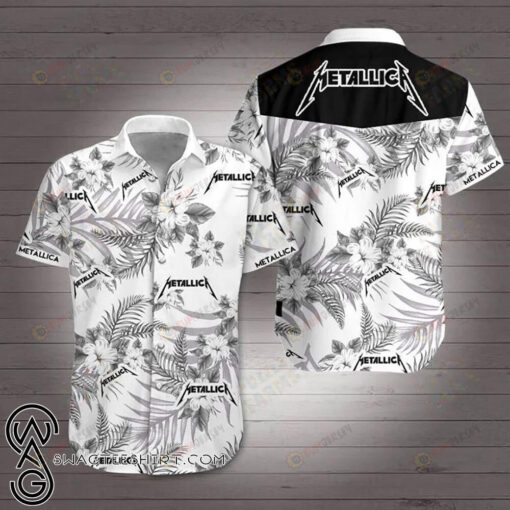 Metallica Curved Hawaiian Shirt In Black White Pattern