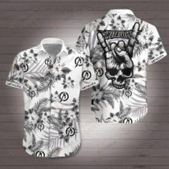 Metallica rock band Leaf & Flower Pattern Curved Hawaiian Shirt In White & Black