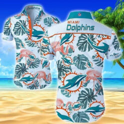 Miami Blue Dolphins Curved Hawaiian Shirt In White