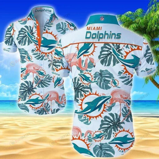 Miami Blue Dolphins Curved Hawaiian Shirt In White