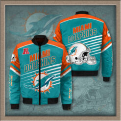 Miami Dolphins 3D Logo Pattern Bomber Jacket - Green And Orange